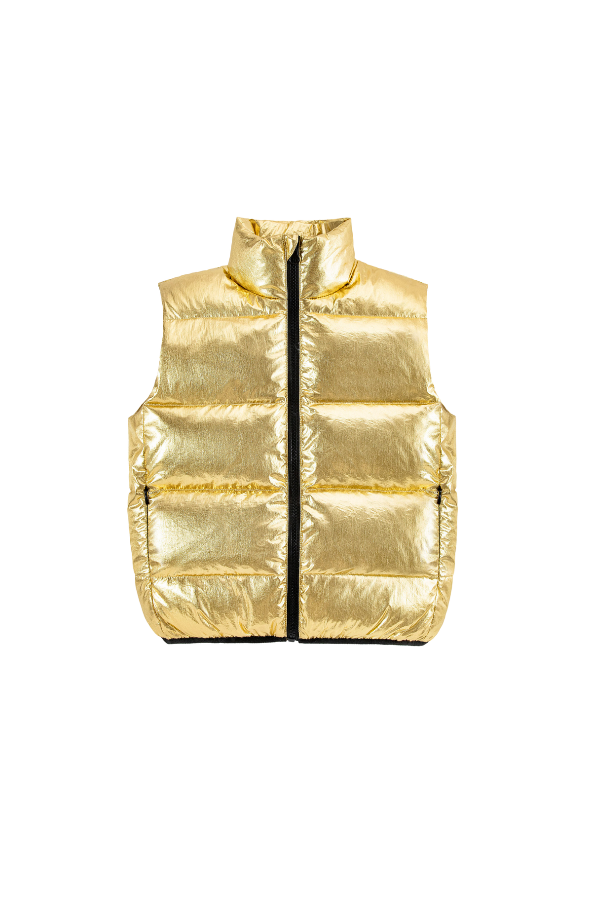 Fiona Metallic Puffer Vest, Gold