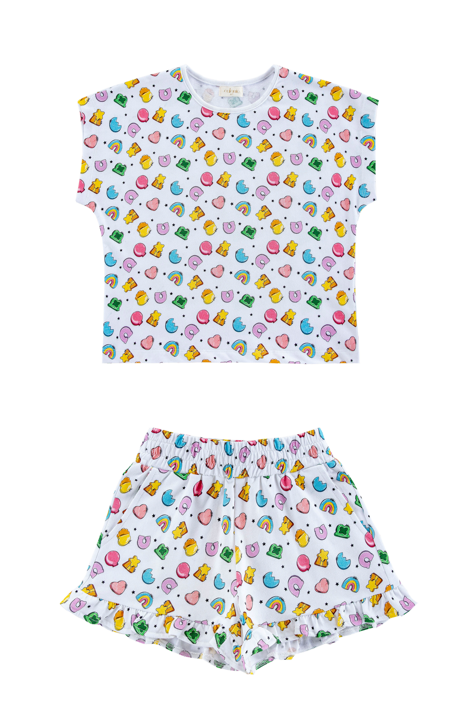 Lightweight French Terry Ruffle Shorts Lounge Set, Good Luck Charms