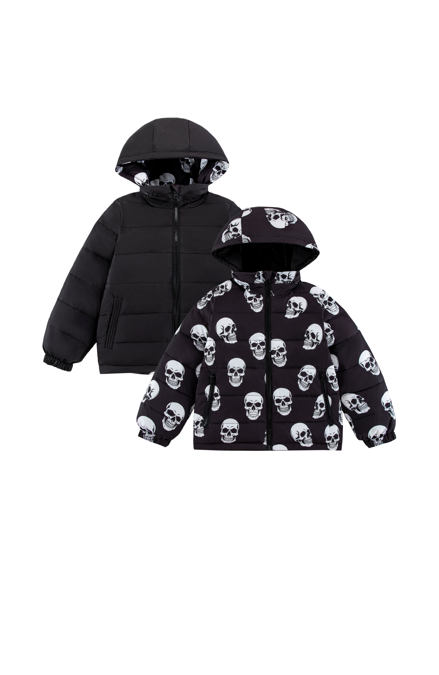 Blake Hooded Reversible Lightweight Down Puffer Jacket, Skulls