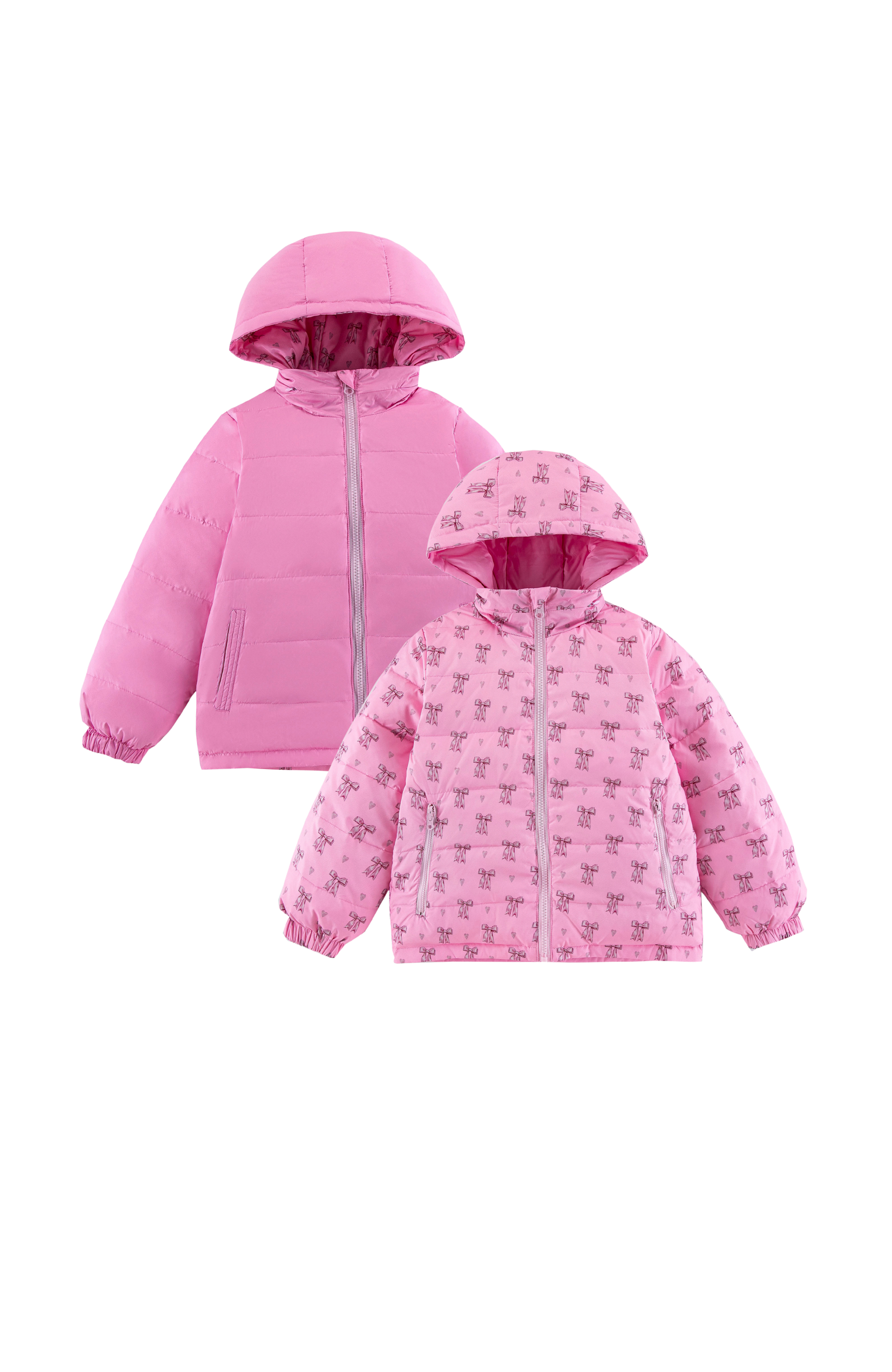 Blake Hooded Reversible Lightweight Down Puffer Jacket, Candy Pink Bow