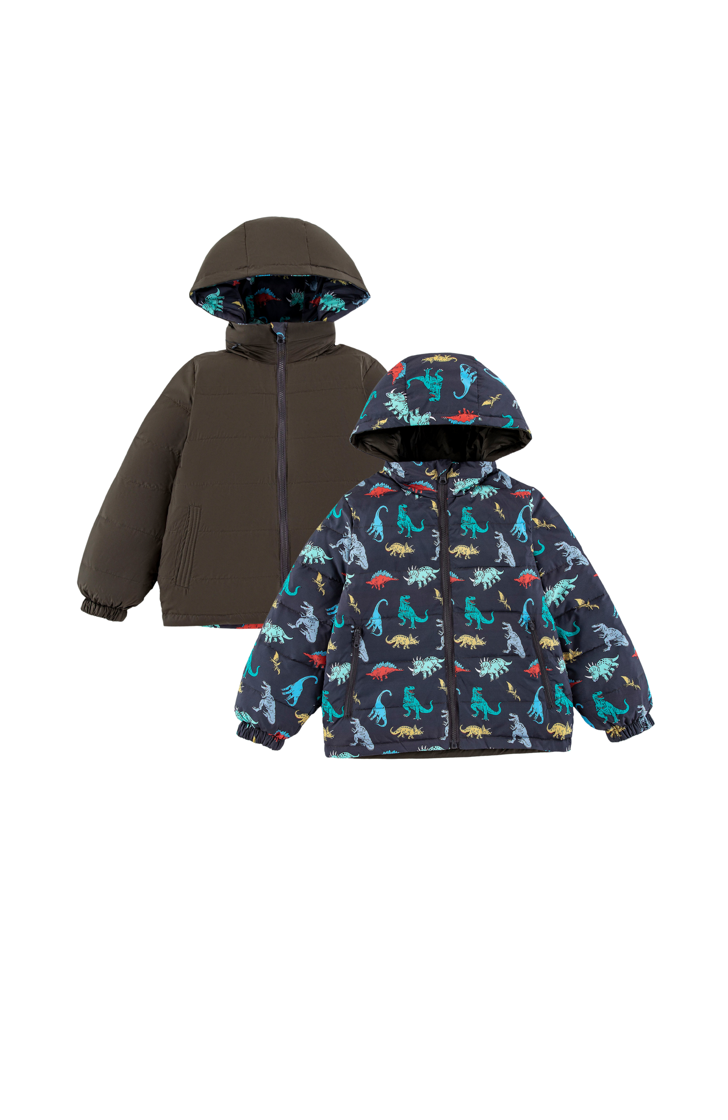 Blake Hooded Reversible Lightweight Down Puffer Jacket, Dinosaur Dudes
