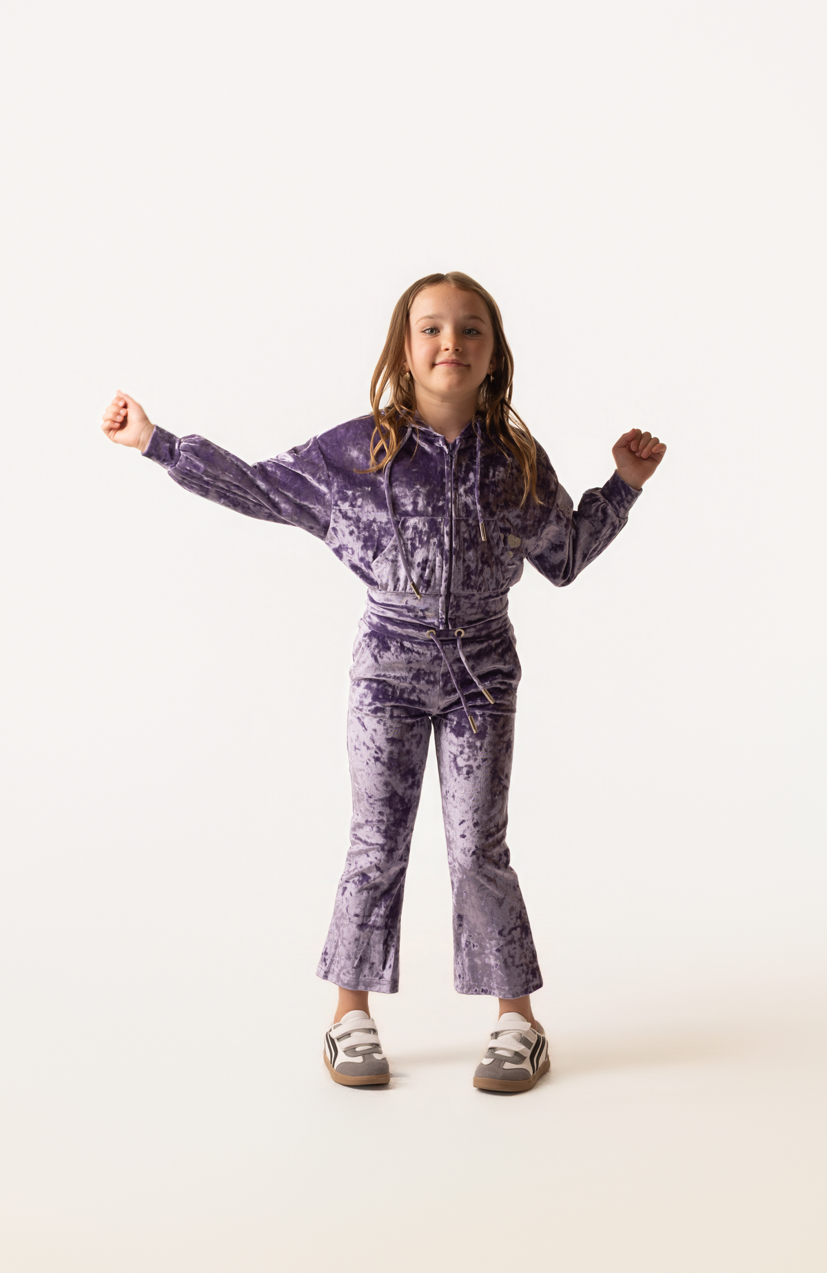 Velvet Yoga Pant with Embroidered Hearts, Purple