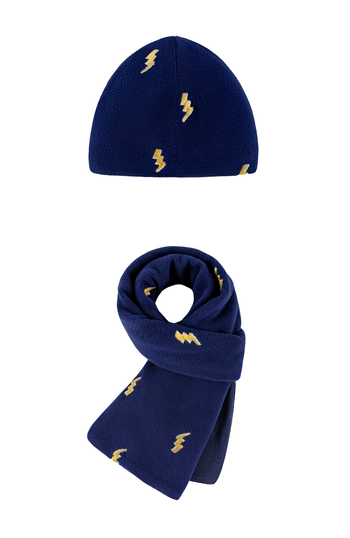Navy Lightning Embroidered Scarf & Hat Set
