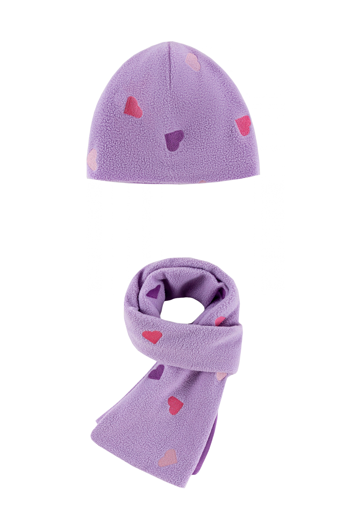 Purple Hearts Embroidered Scarf & Hat Set