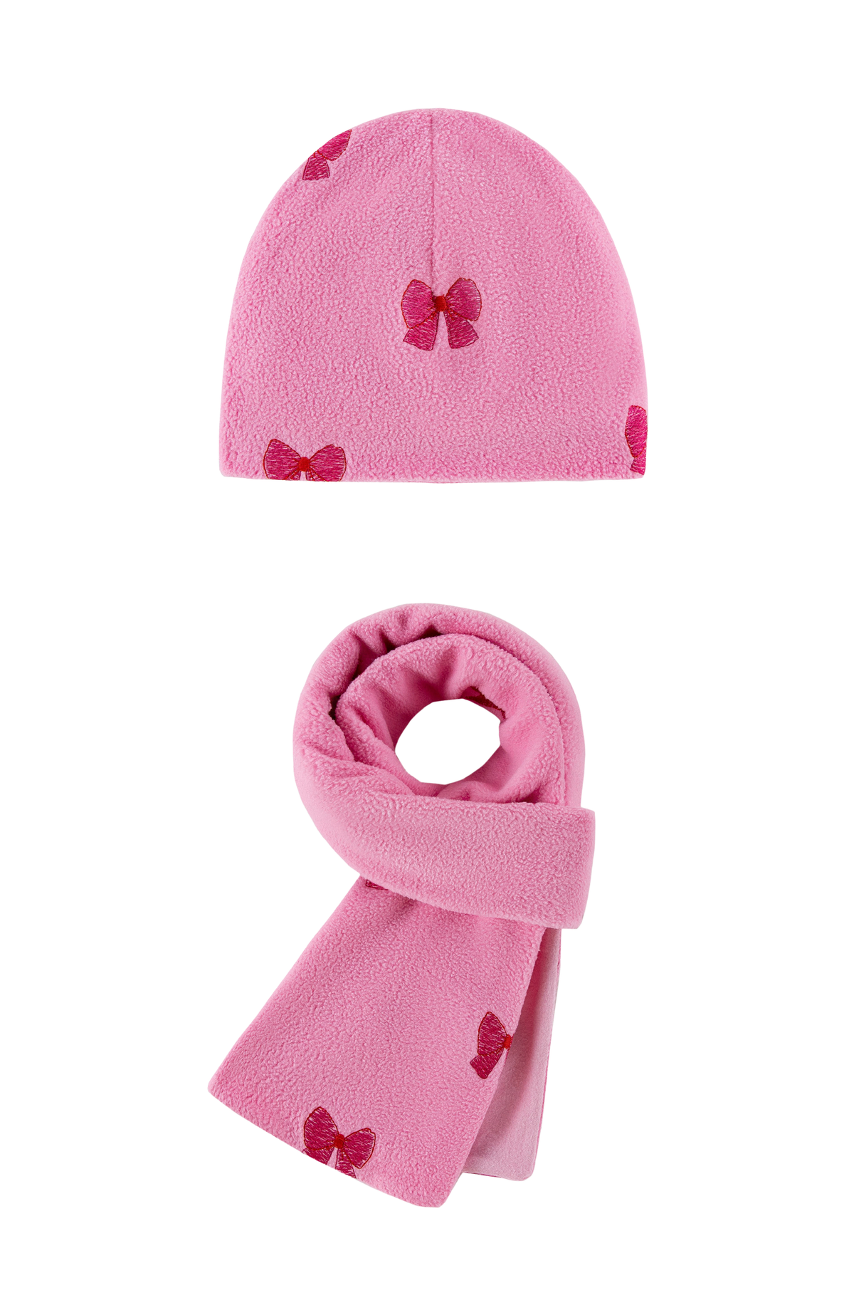 Pink Bows Embroidered Scarf & Hat Set