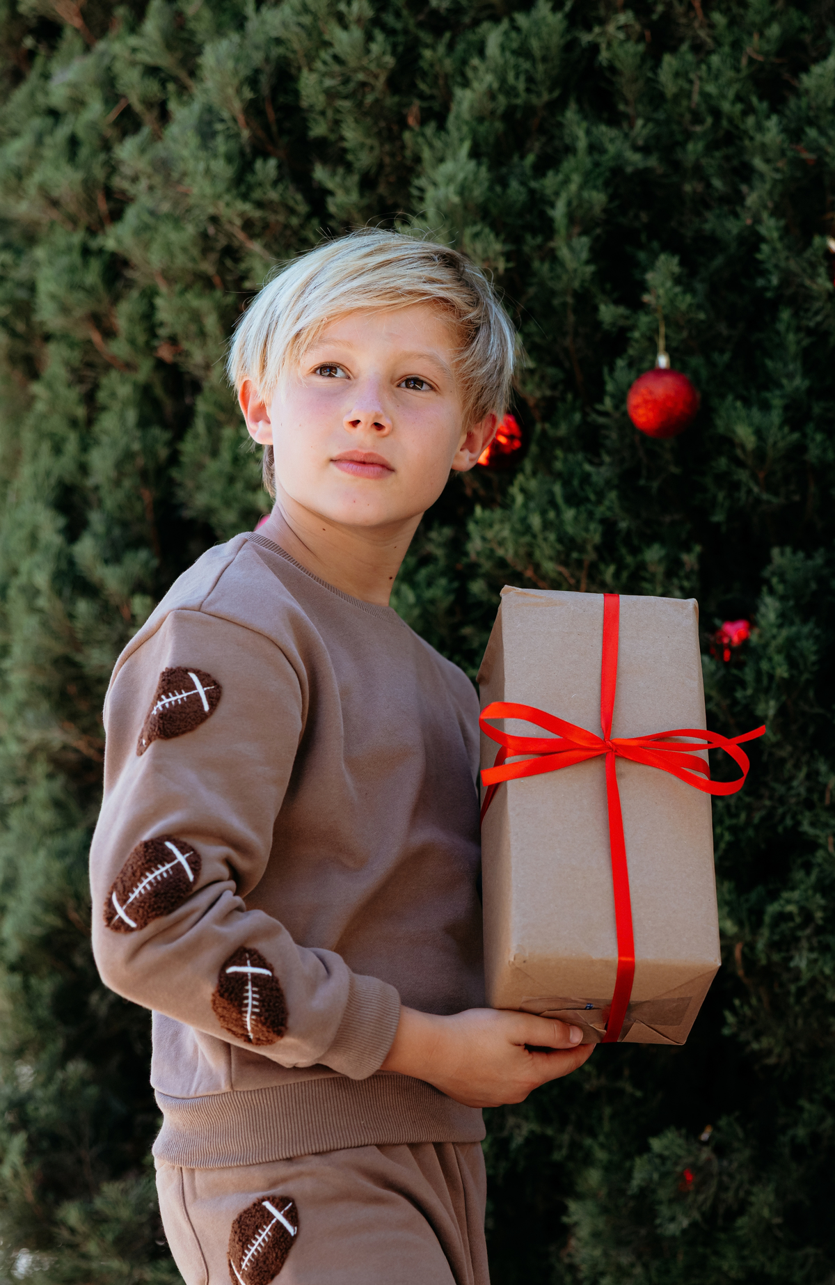 Brushed Fleece Patch Pullover Sweatshirt, Taupe Football