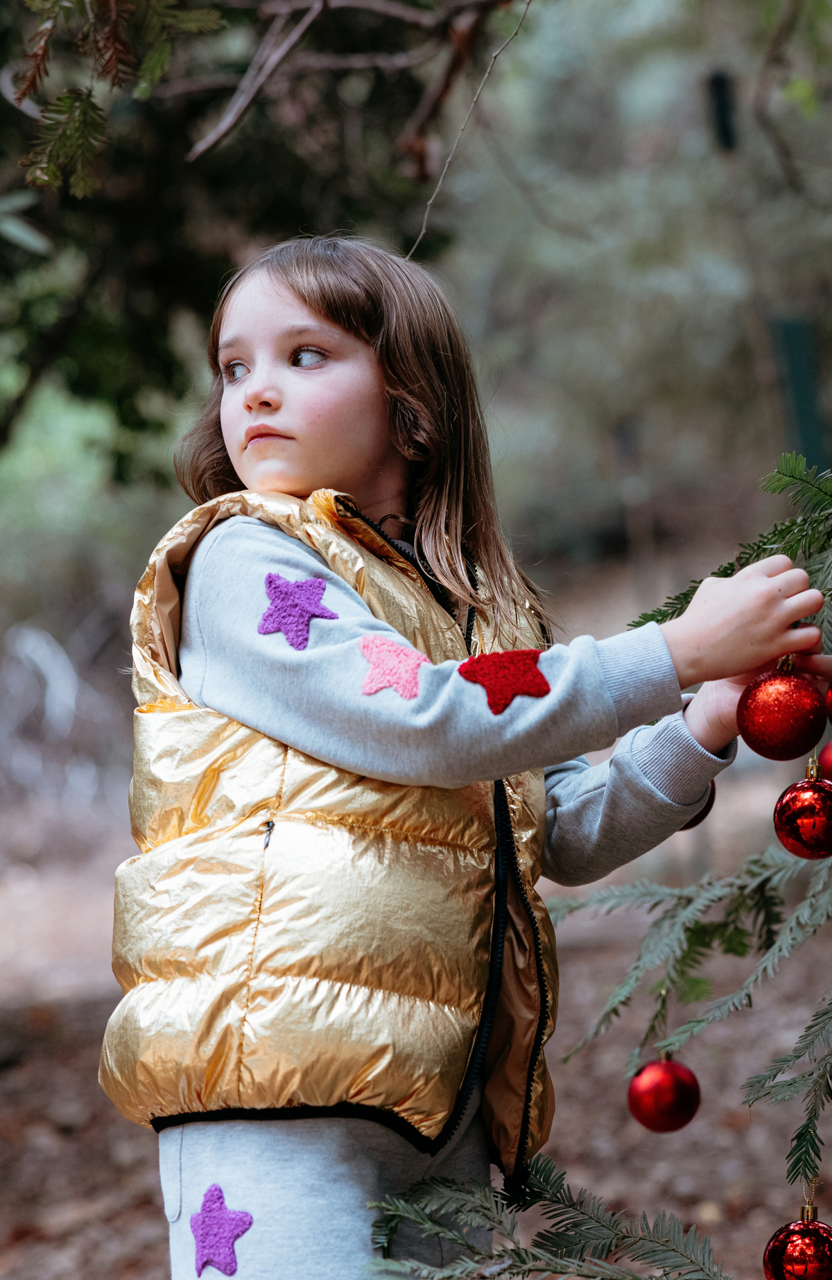 Fiona Metallic Puffer Vest, Gold