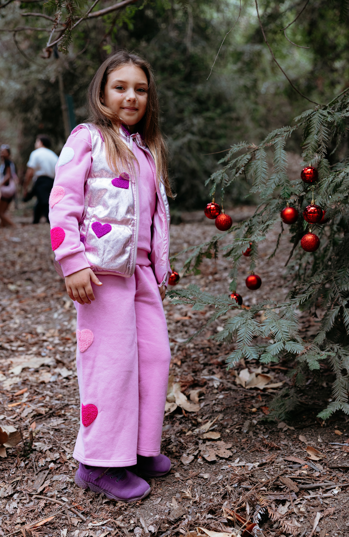 Brushed Fleece Wide Leg Pant with Hearts Patches, Pink