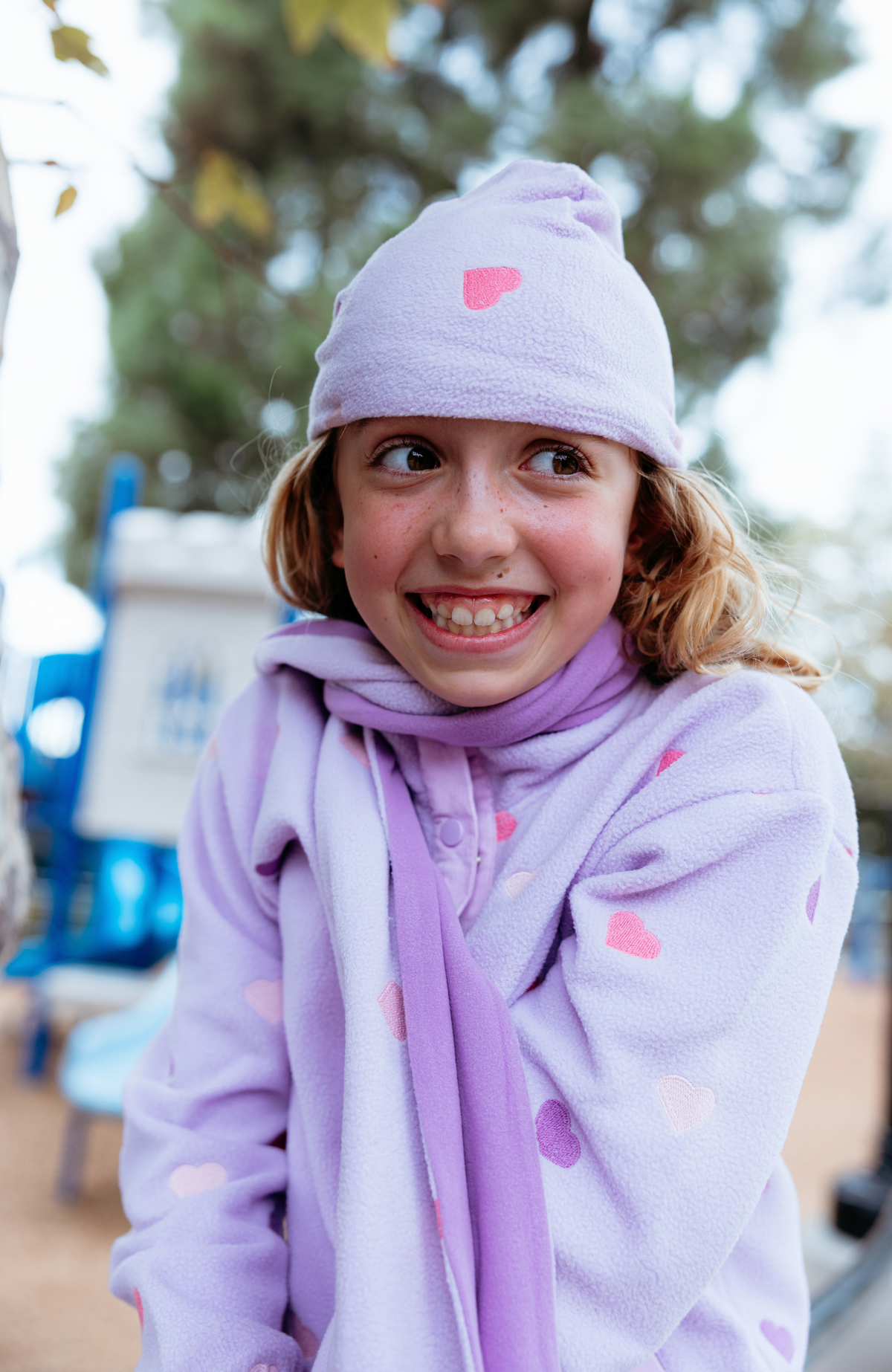 Purple Hearts Embroidered Scarf & Hat Set