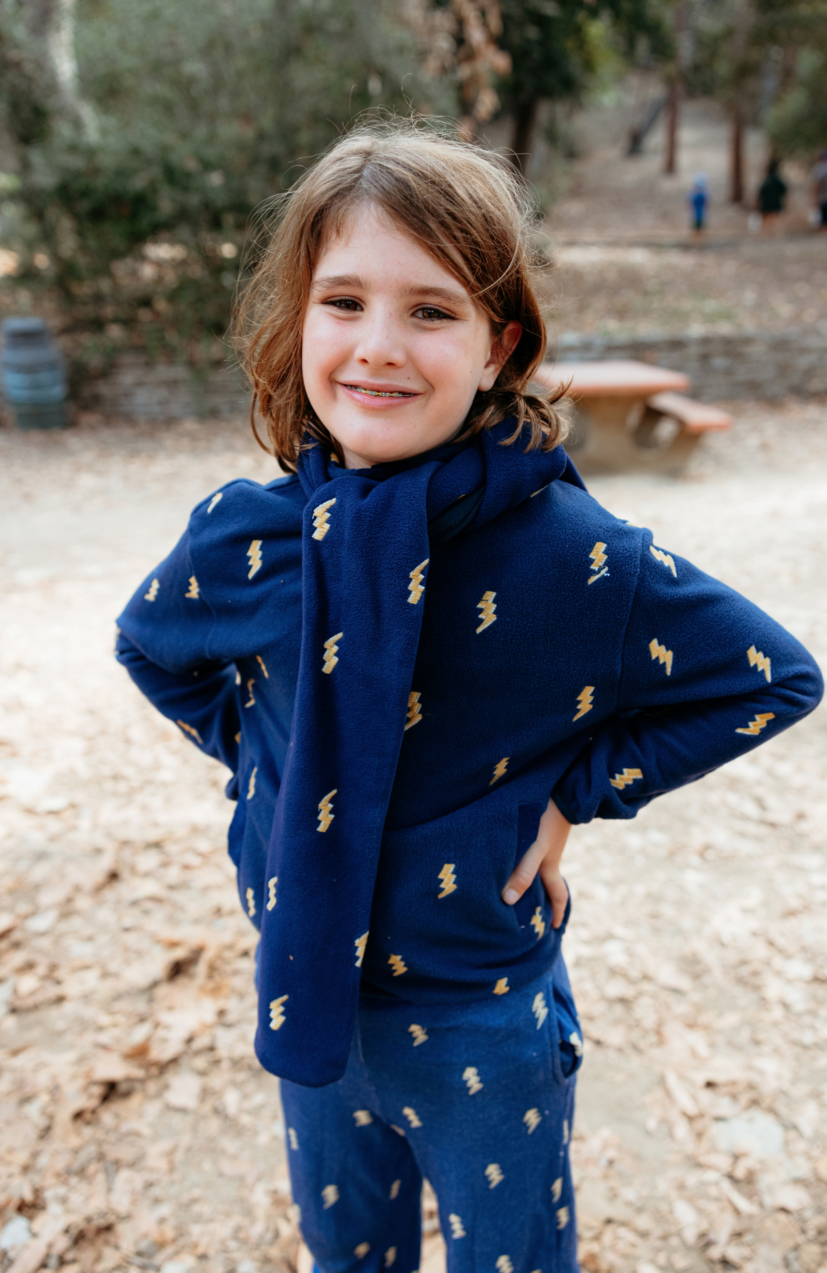 Navy Lightning Embroidered Scarf & Hat Set