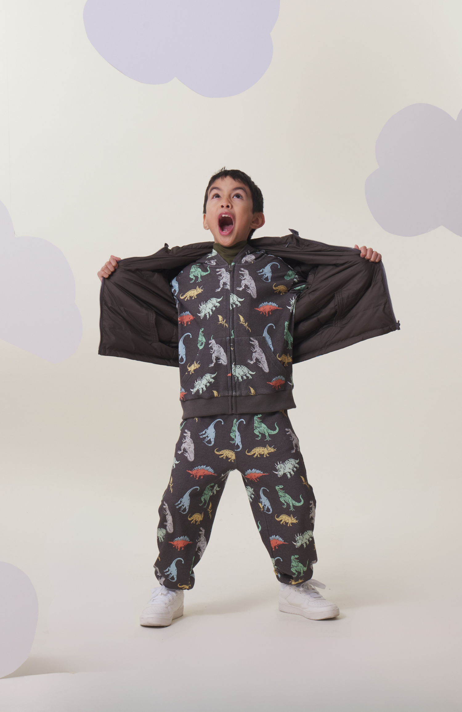Soft Fleece Zip Up Hoodie, Dinosaur Dudes