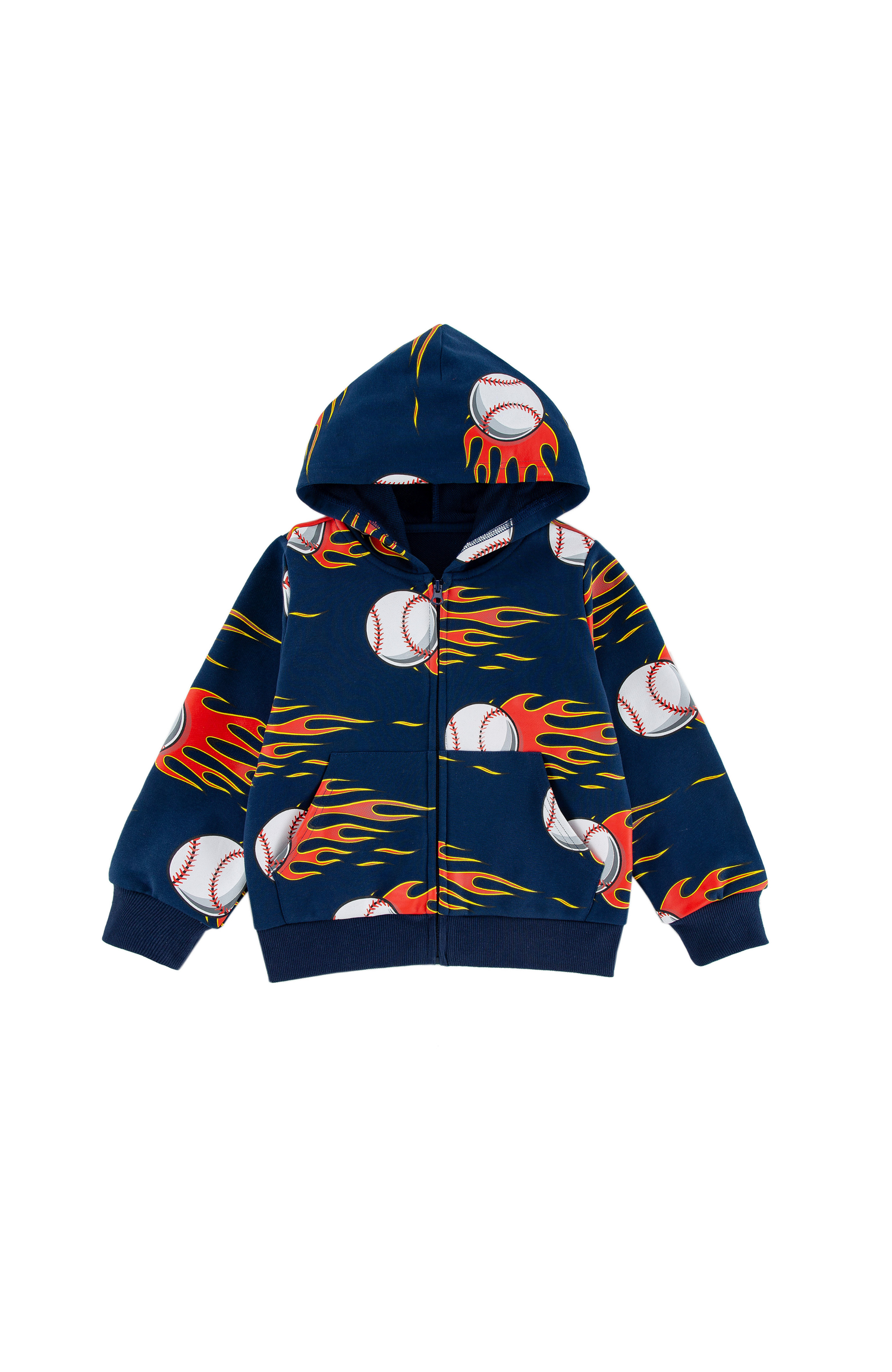 Soft Fleece Zip-up Hoodie, Baseball Fire