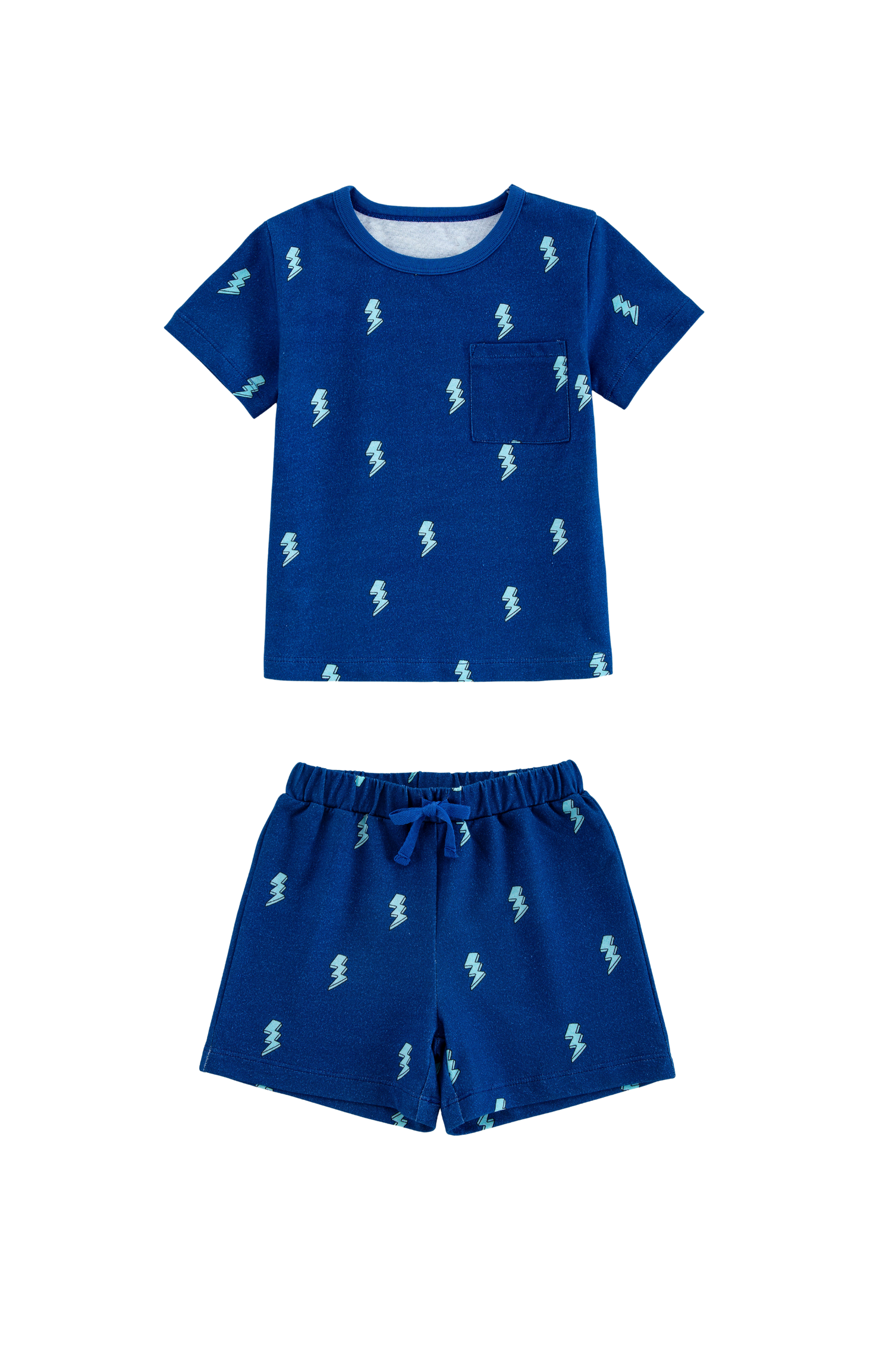 Lightweight French Terry Tee & Shorts Lounge Set, Blue Lightning