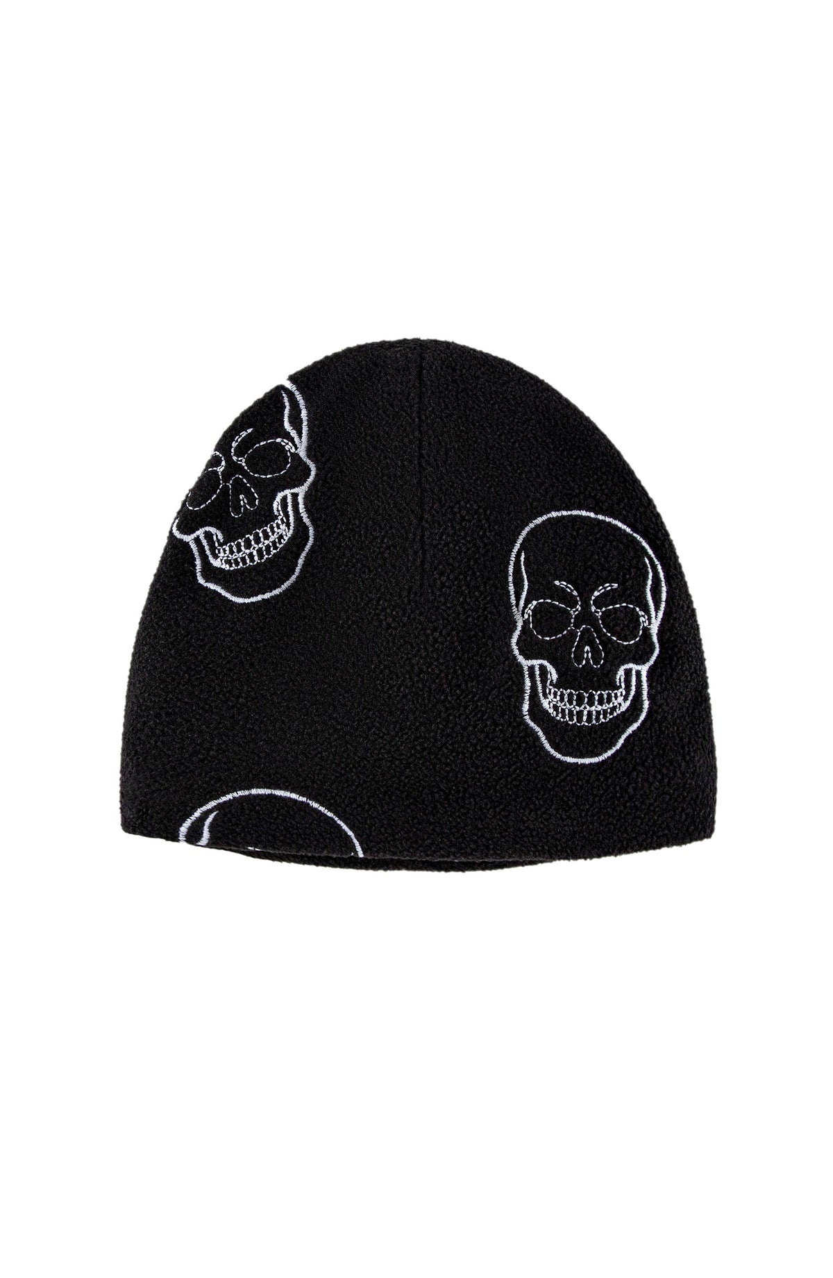 Black Skull Embroidered Polar Fleece Beanie