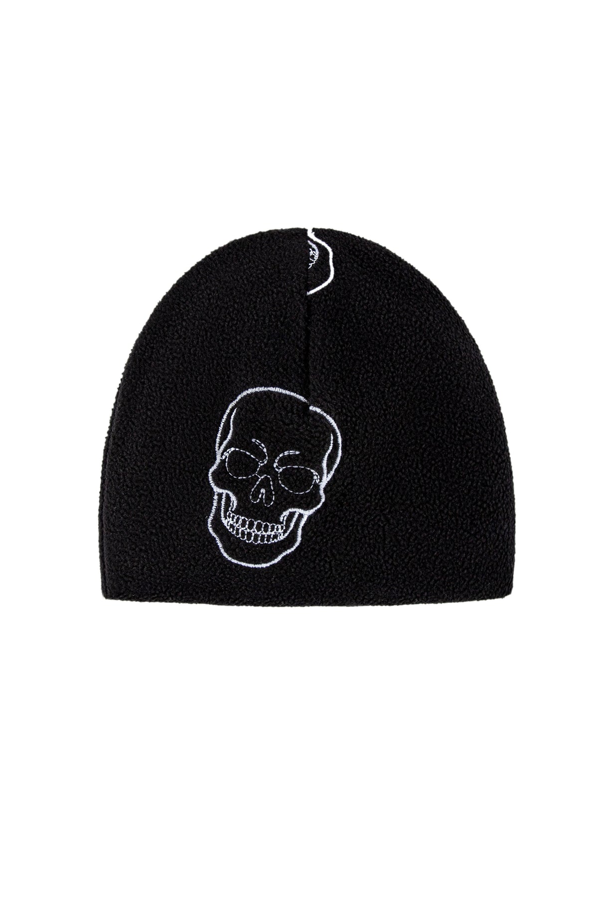Black Skull Embroidered Polar Fleece Beanie