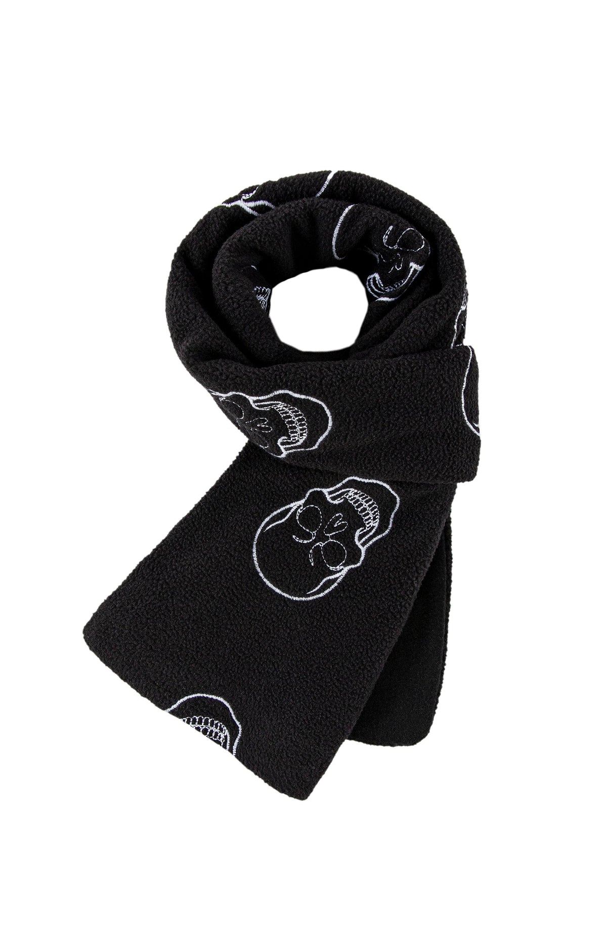 Black Skull Embroidered Polar Fleece Scarf