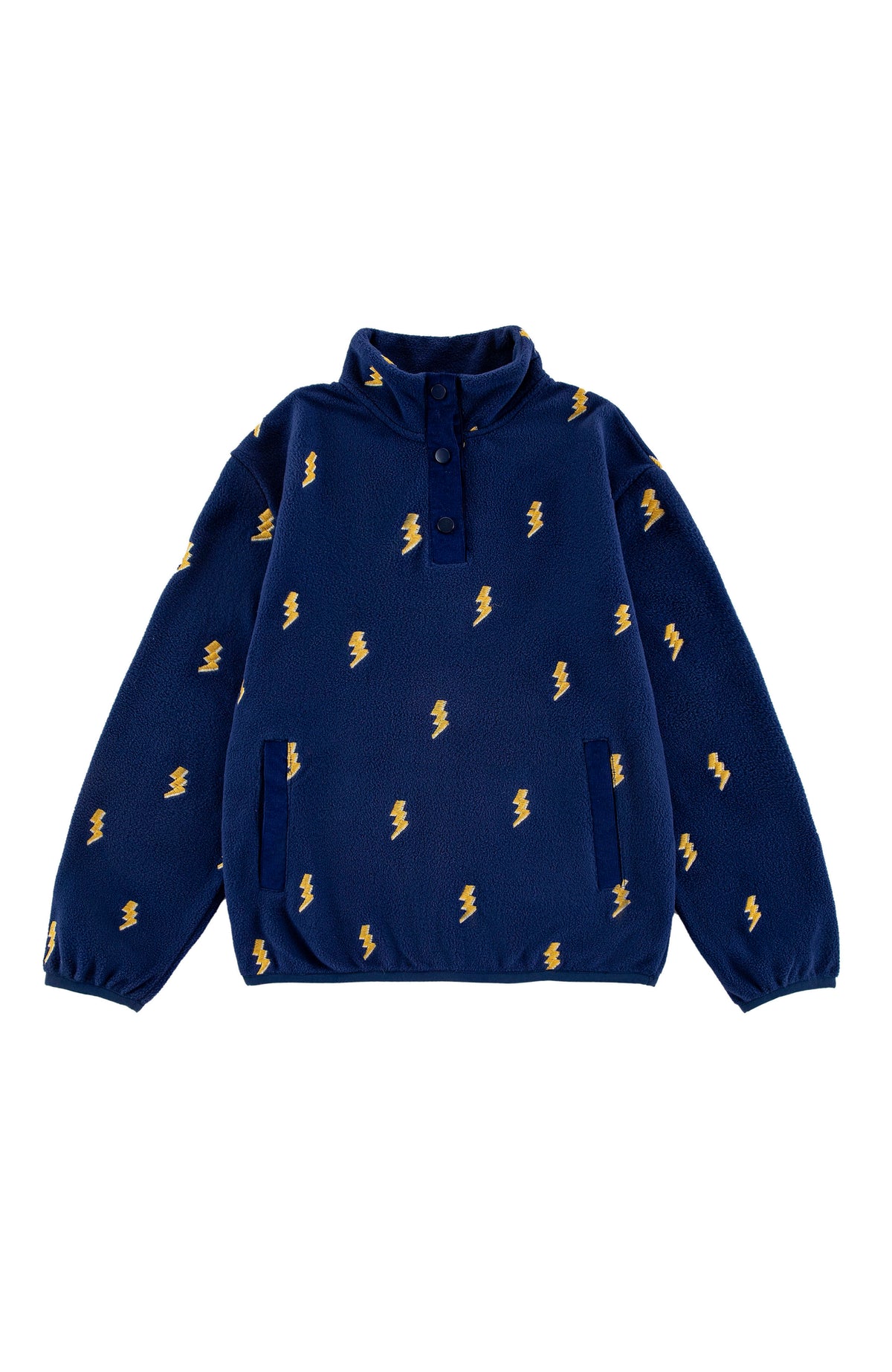 Embroidered Pull Over Polar Fleece, Navy Lightning Bolt