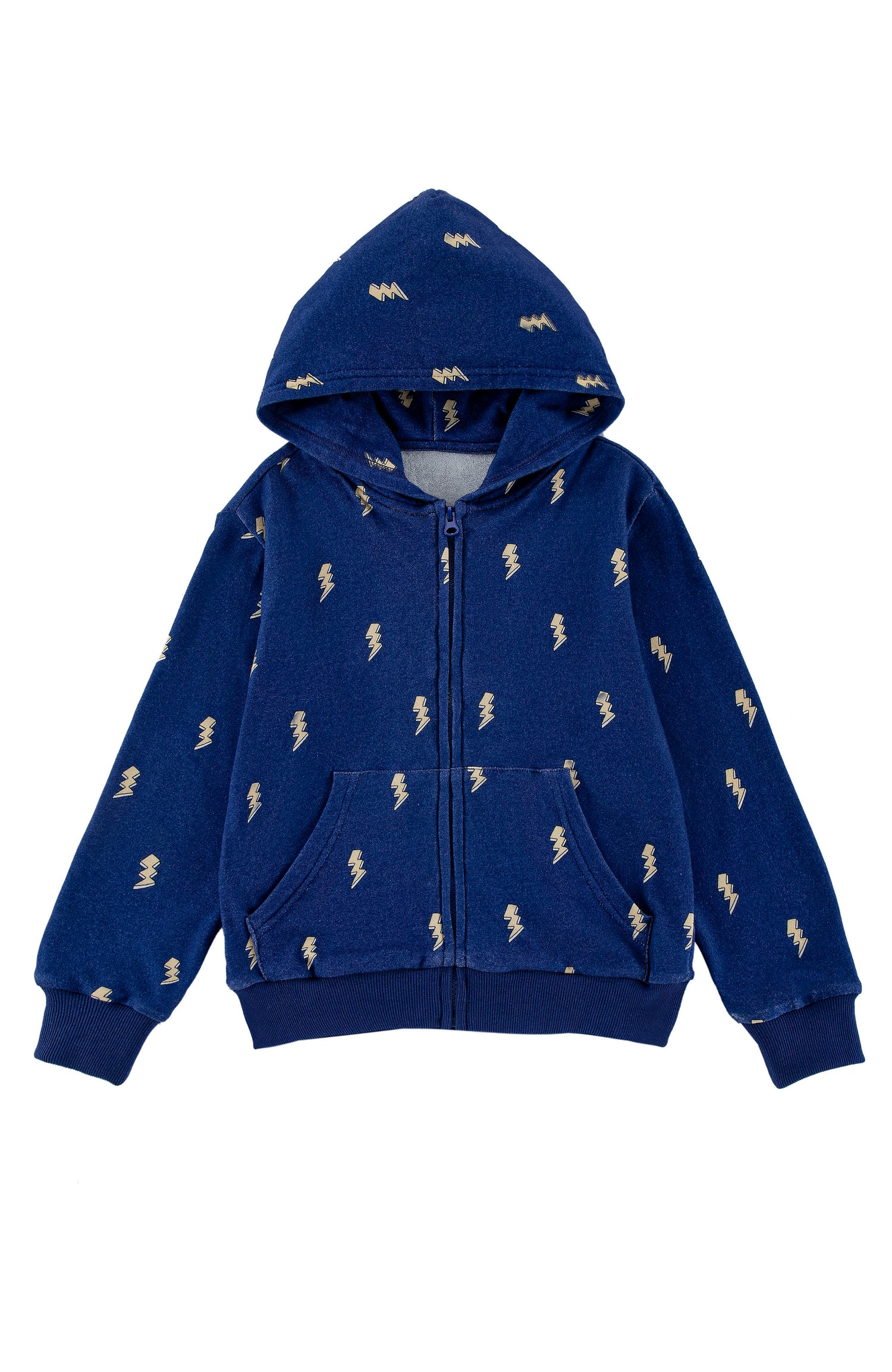 Soft Fleece Zip Up Hoodie, Navy Lightning