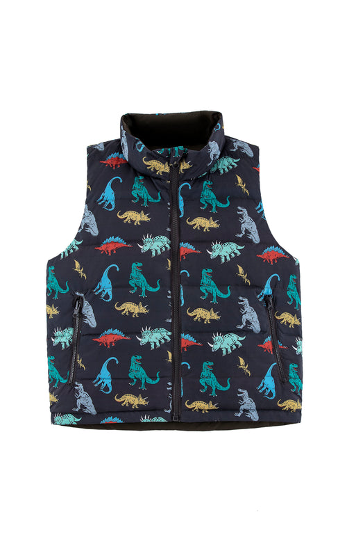 Casey Reversible Lightweight Down Puffer Vest, Dinosaur Dudes