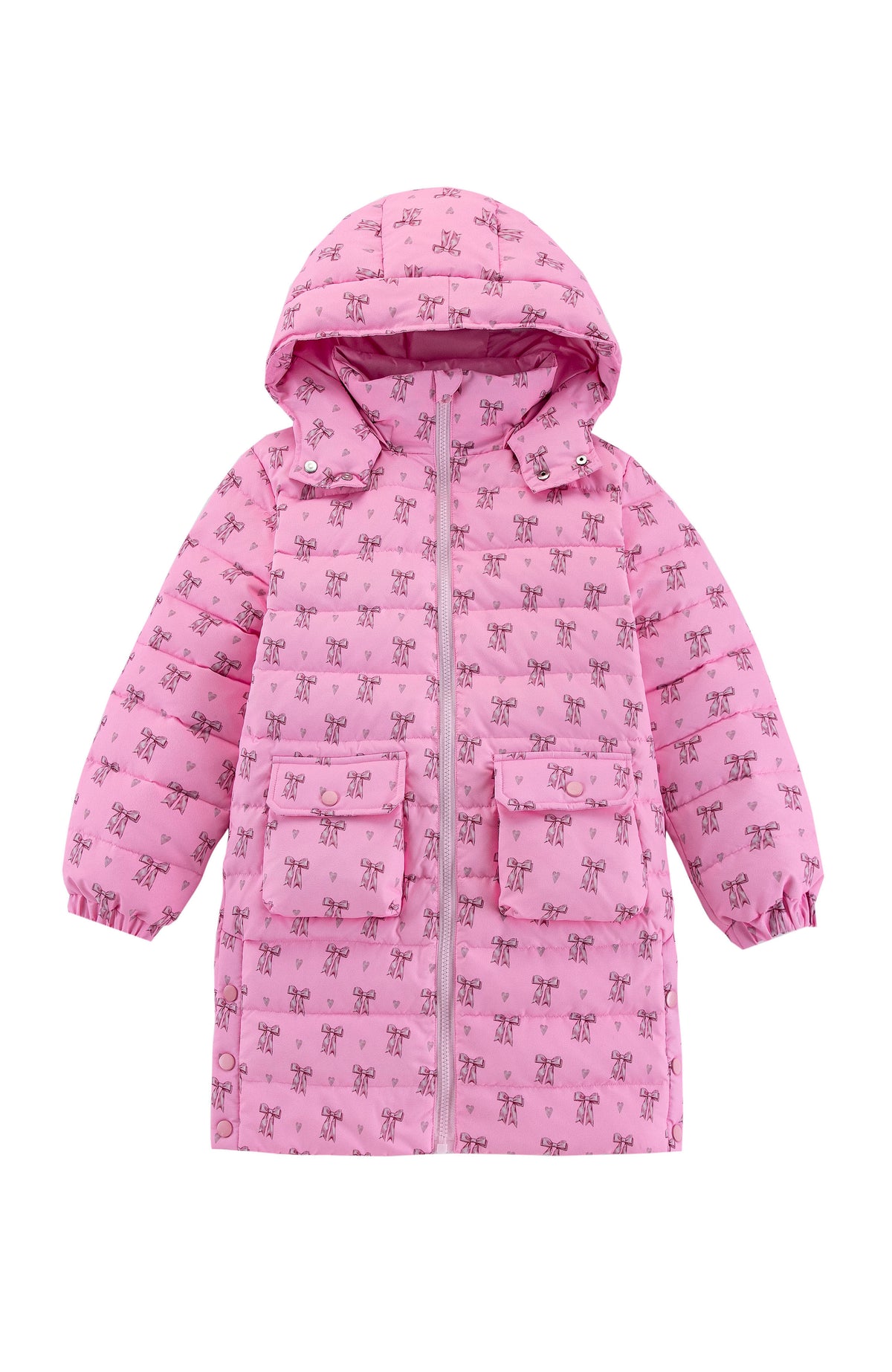 Logan Heavy Weight Down Puffer Coat, Candy Pink Bow