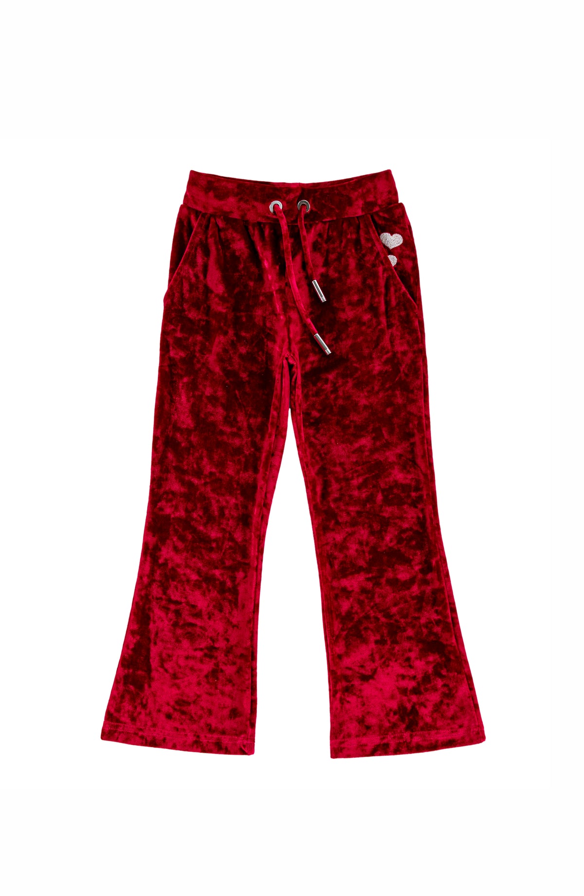 Velvet Yoga Pant with Embroidered Hearts, Red
