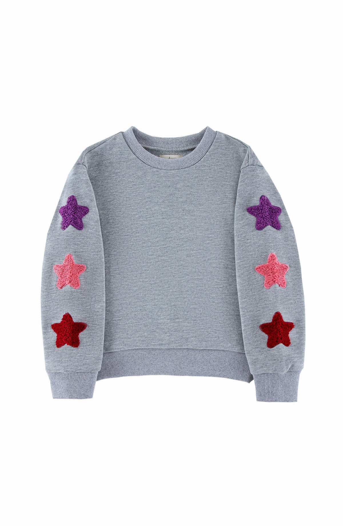 Brushed Fleece Patch Pullover Sweatshirt, Gray Stars