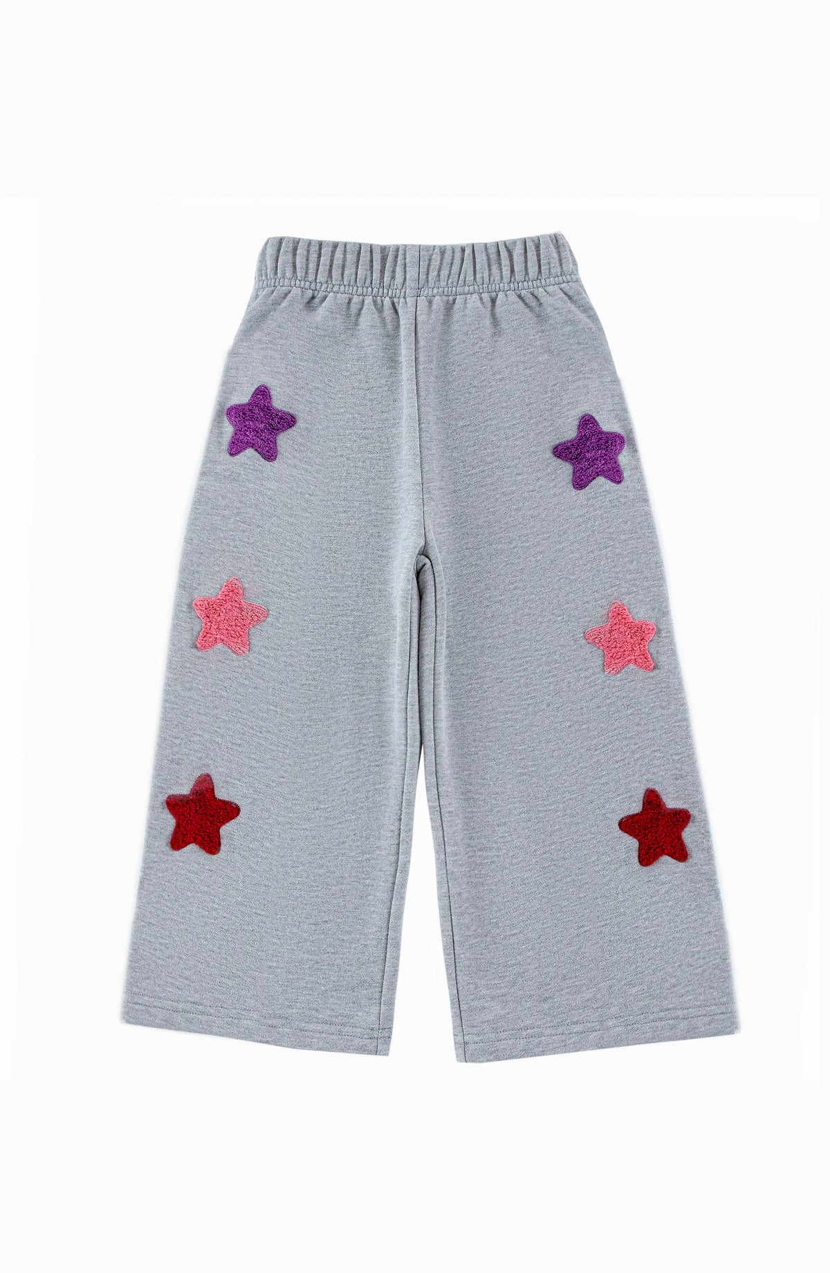 Brushed Fleece Wide Leg Pant with Stars  Patches, Gray