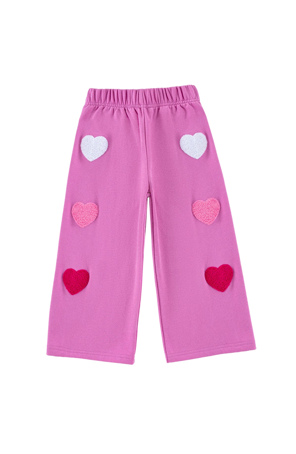 Brushed Fleece Wide Leg Pant with Hearts Patches, Pink