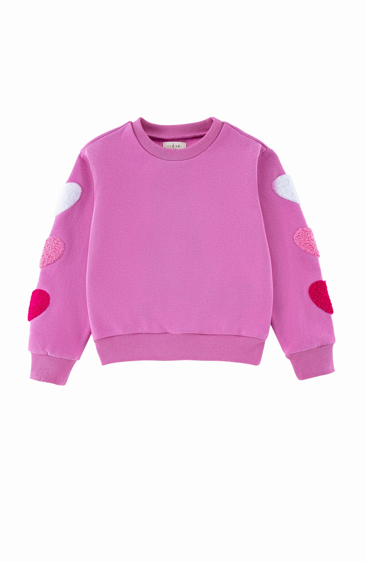 Brushed Fleece Patch Pullover Sweatshirt, Pink Hearts