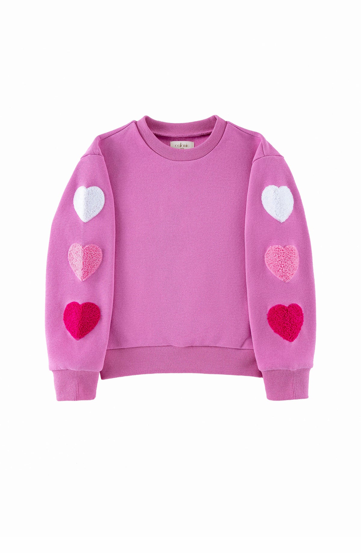 Brushed Fleece Patch Pullover Sweatshirt, Pink Hearts