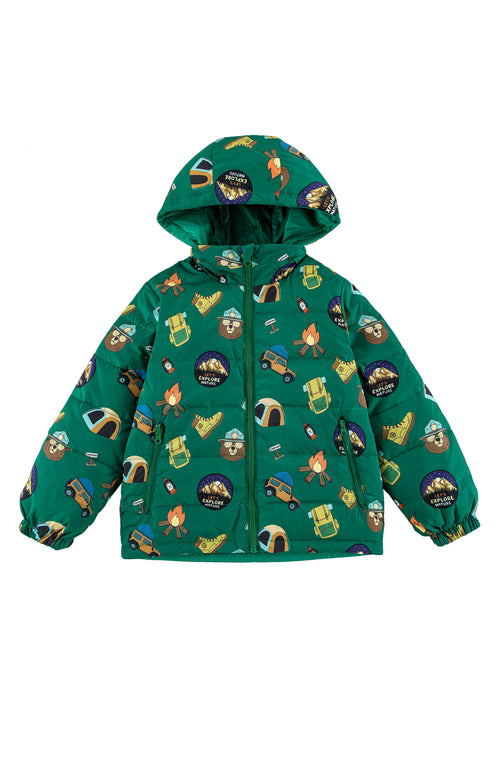 Blake Hooded Reversible Lightweight Down Puffer Jacket, Camping Adventure