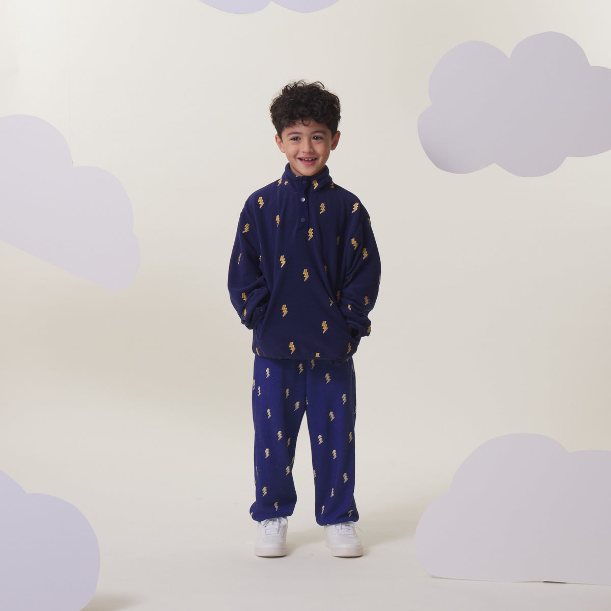 Embroidered Pull Over Polar Fleece, Navy Lightning Bolt