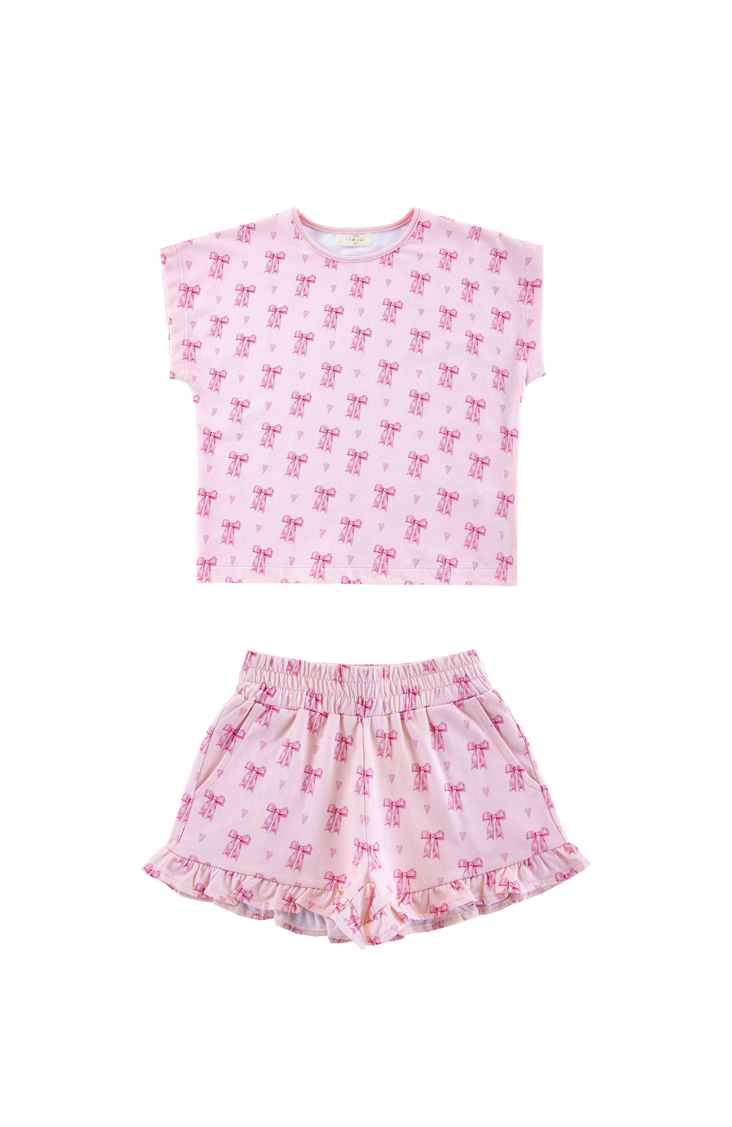 Lightweight French Terry Ruffle Shorts Lounge Set, Lovely Bows
